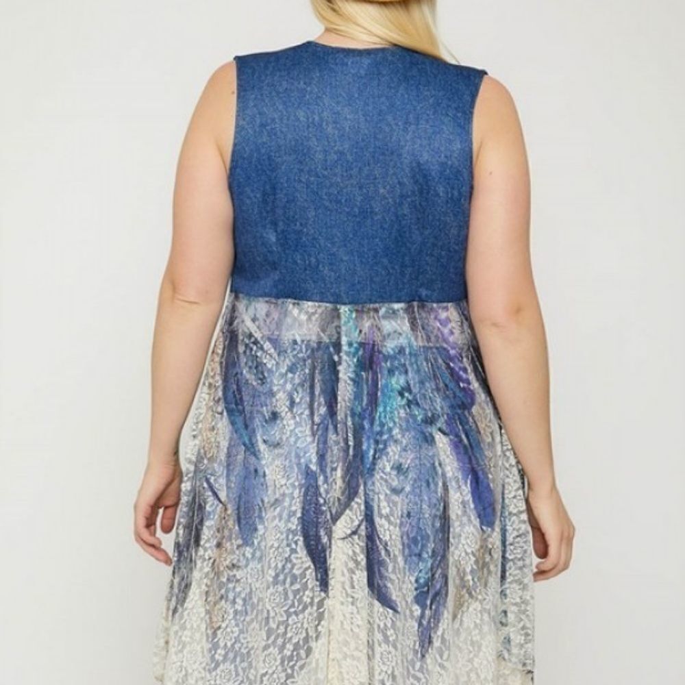 Plus Size Denim Feathers Blue Cardigan!! - Picture 2 of 4